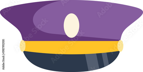 Purple police officer cap with yellow stripe symbolizing law enforcement authority