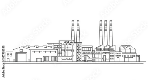 Industrial Factory Building Outline Sketch.