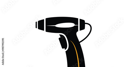 Modern digital non contact infrared thermometer gun shown in a clean black and orange silhouette illustration style.