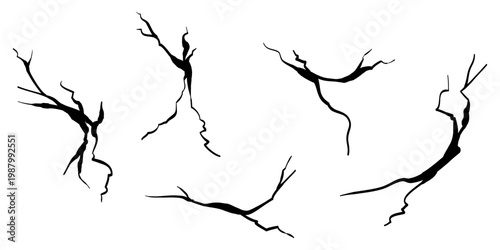 Hand drawn cracked wall, ground, glass, egg. doodle break set