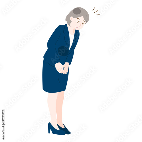 Polite female office staff bowing with a smile