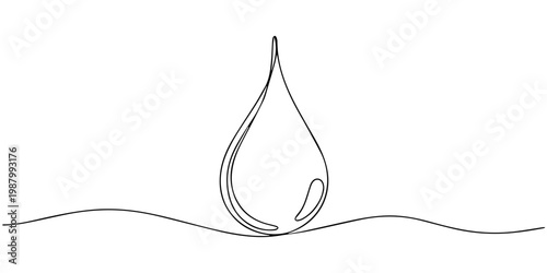 Minimalist line art of a water droplet in simple style, no editable stroke, Nature drop icon continuous one line art drawing liquid element isolated. one line Icon drawing, Continuous line drawing