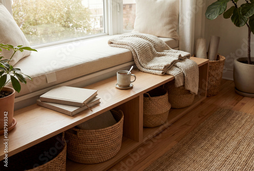 Living Room Corner Styled With Window Seat And Relaxation In A Minimalist Natural Light Scene