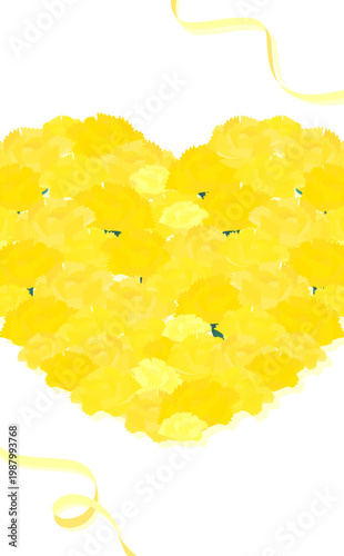 ハート型の黄色カーネーションの父の日テンプレート_文字・背景なし_縦