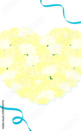 ハート型の白色カーネーションの父の日テンプレート_文字・背景なし_縦