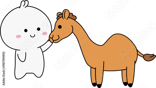 Karakter Kawaii Chibi dengan Unta Qurban Idul Adha Sticker Clipart