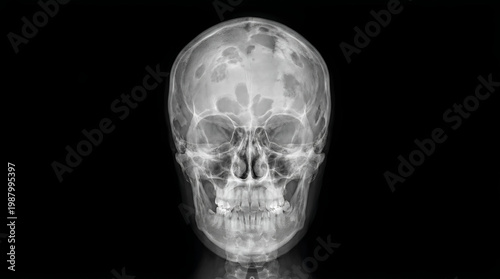 Professional radiographic imaging of human skull pathology indicating malignant bone tumor