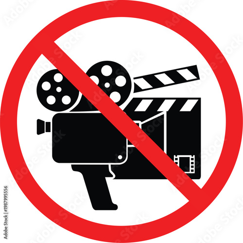 "No movie camera recording sign, prohibited filming symbol isolated on white background."