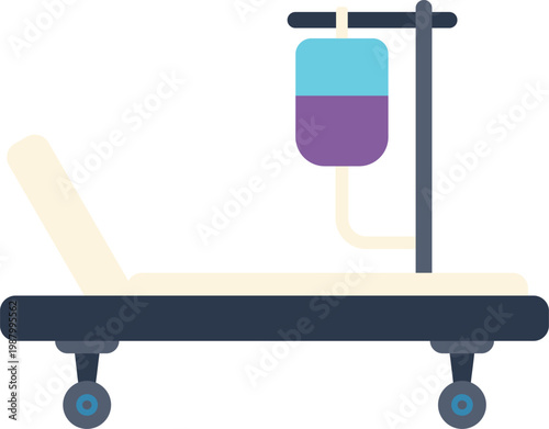 Hospital bed with an iv drip pole and bag, representing medical treatment