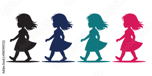 Silhouette of kids girls playful children figures minimal black design creative vector illustration