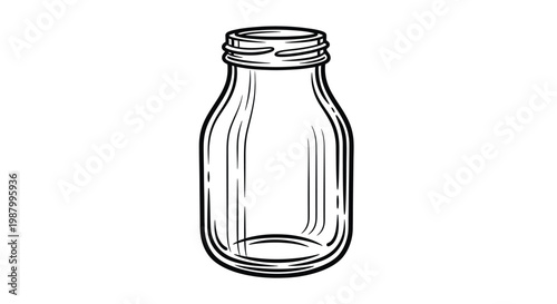 A simple black and white line drawing depicts an empty cylindrical mason jar with a screw top