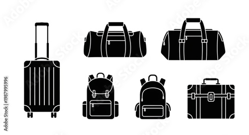 Collection of travel bags and luggage silhouettes.