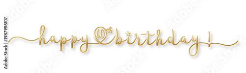 HAPPY 40th BIRTHDAY gold brush calligraphy banner with swashes on transparent background