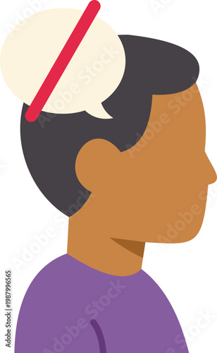Person with a speech bubble and red prohibition sign over their head, representing silence