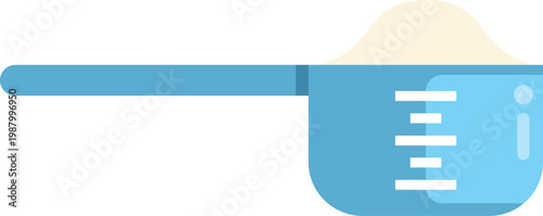 Minimal flat style illustration of a blue measuring scoop filled with protein powder