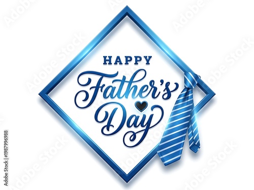 Happy Father's Day Greeting Card Design with Blue Necktie and Frame