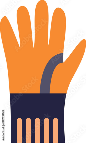 Vector illustration of an orange protective work glove with a black cuff on a white background