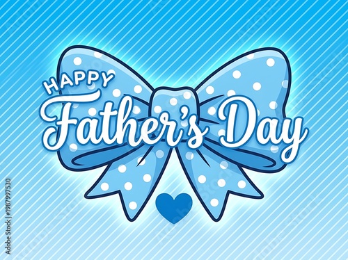 Happy Father's Day blue bow greeting card design with polka dots