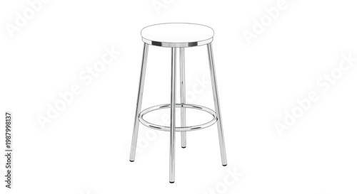 A simple isolated image of a white metal bar stool with a circular seat and chrome legs