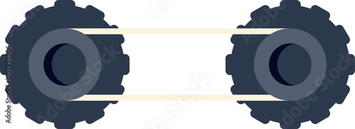 Flat vector illustration showing two connected gears linked by a belt drive mechanism for motion transfer