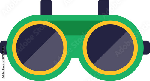 Flat design illustration of green binoculars symbolizing exploration, travel, and adventure