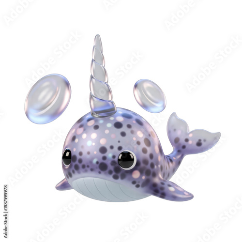 Wallpaper Mural Cute spotted narwhal with shiny horn and bubbles Torontodigital.ca