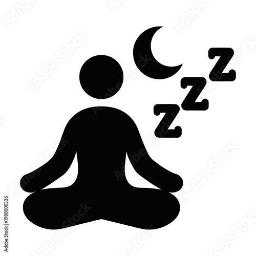 Vector of a person meditating peacefully under a crescent moon with zzz symbols floating above.