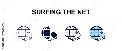 surfing the net multi-style outline icon set - computer concept. Thin line, regular, filled, colored surfing the net icon