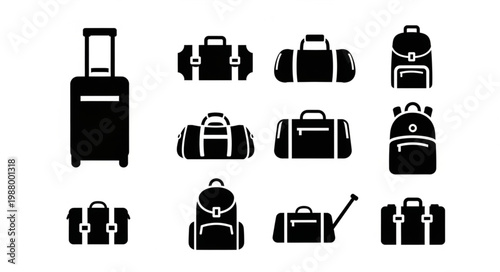 Collection of various travel bags and luggage icons.