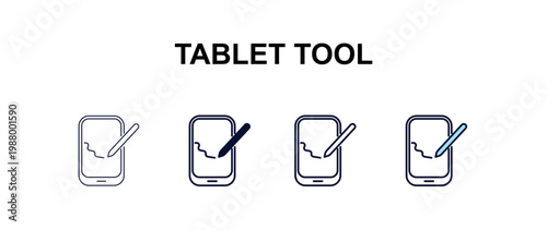 tablet tool multi-style outline icon set - computer concept. Thin line, regular, filled, colored tablet tool icon