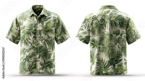 Realistic Tropical Leaf Patterned Short Sleeve Button Up Shirt Fashion