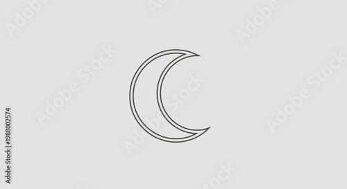 Minimalist crescent moon outline icon on a grey background. Simple vector symbol of night, space, and lunar cycles.