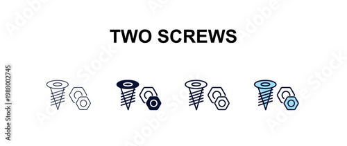 two screws  multi-style outline icon set - construction concept. Thin line, regular, filled, colored two screws  icon