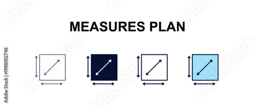 measures plan  multi-style outline icon set - construction concept. Thin line, regular, filled, colored measures plan  icon