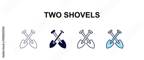 two shovels  multi-style outline icon set - construction concept. Thin line, regular, filled, colored two shovels  icon