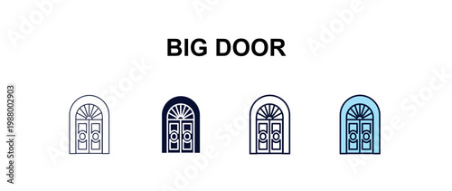 big door  multi-style outline icon set - construction concept. Thin line, regular, filled, colored big door  icon
