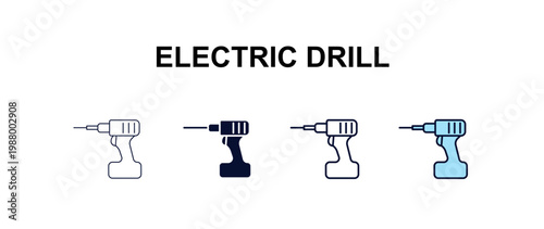electric drill  multi-style outline icon set - construction concept. Thin line, regular, filled, colored electric drill  icon