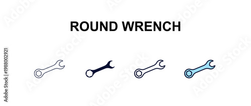 round wrench  multi-style outline icon set - construction concept. Thin line, regular, filled, colored round wrench  icon