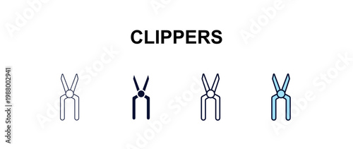 clippers  multi-style outline icon set - construction concept. Thin line, regular, filled, colored clippers  icon