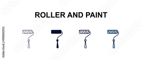 roller and paint  multi-style outline icon set - construction concept. Thin line, regular, filled, colored roller and paint  icon
