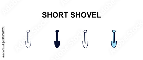 short shovel  multi-style outline icon set - construction concept. Thin line, regular, filled, colored short shovel  icon