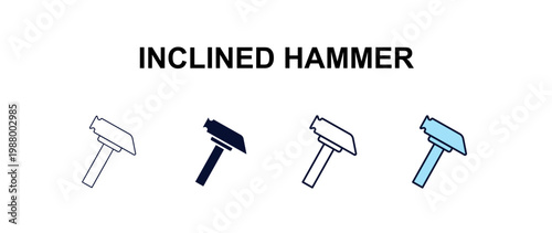 inclined hammer  multi-style outline icon set - construction concept. Thin line, regular, filled, colored inclined hammer  icon