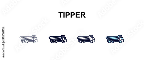 tipper  multi-style outline icon set - construction concept. Thin line, regular, filled, colored tipper  icon