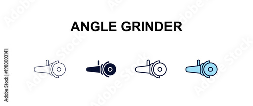 angle grinder  multi-style outline icon set - construction concept. Thin line, regular, filled, colored angle grinder  icon