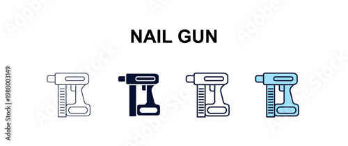 nail gun  multi-style outline icon set - construction concept. Thin line, regular, filled, colored nail gun  icon