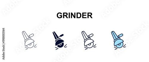 grinder  multi-style outline icon set - construction concept. Thin line, regular, filled, colored grinder  icon