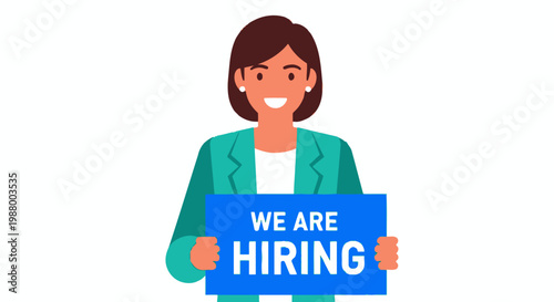 Woman Holding We Are Hiring Sign.
