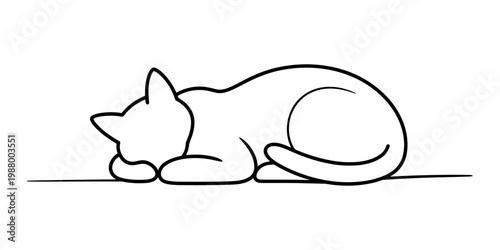 Minimalist continuous line art drawing of a peaceful cat sleeping on a simple flat surface area Vector, illustration