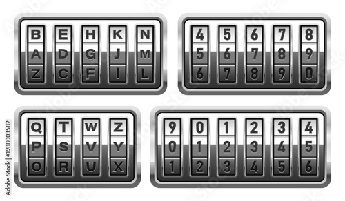 Combination lock dials showing letters and numbers for security access.