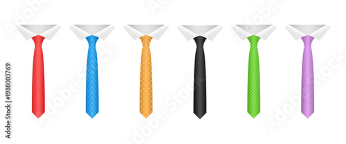 Colorful ties against a white background, each with a different color scheme.